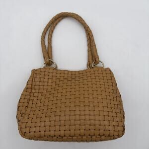 Nine West Vegan Leather Tan Basket Weave Vacation Casual Shoulder Bag